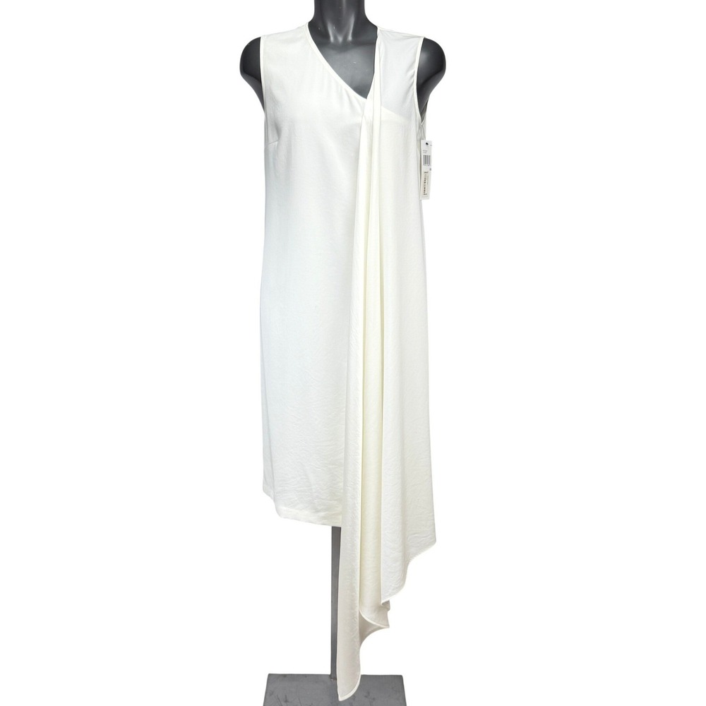 DKNY NWT Asymmetric Drape V-Neck Women's Chalk‎ White Shift Dress Size 6